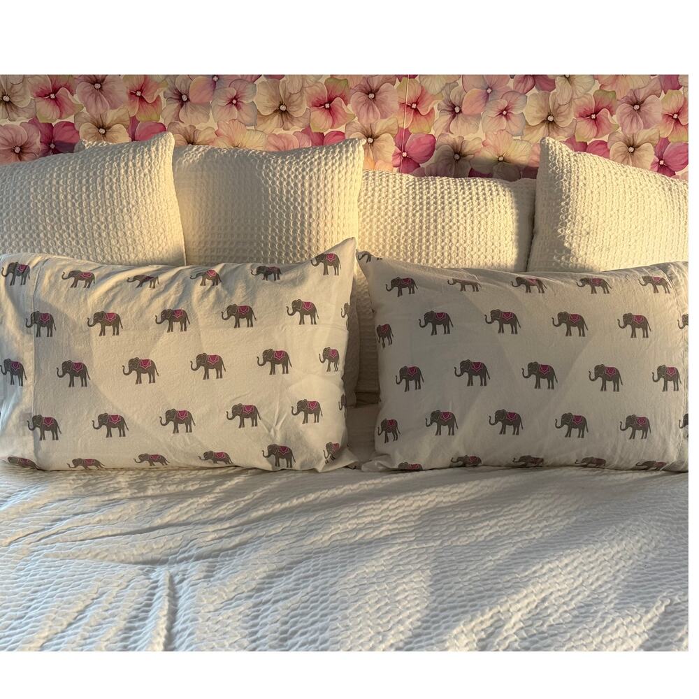 Martha Stewart Elephant Pillowcase Pair Standard Cotton Animal Print Bedding